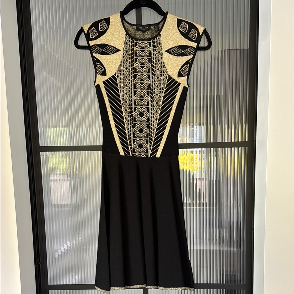 Ted Baker Black and Gold Mini Dress